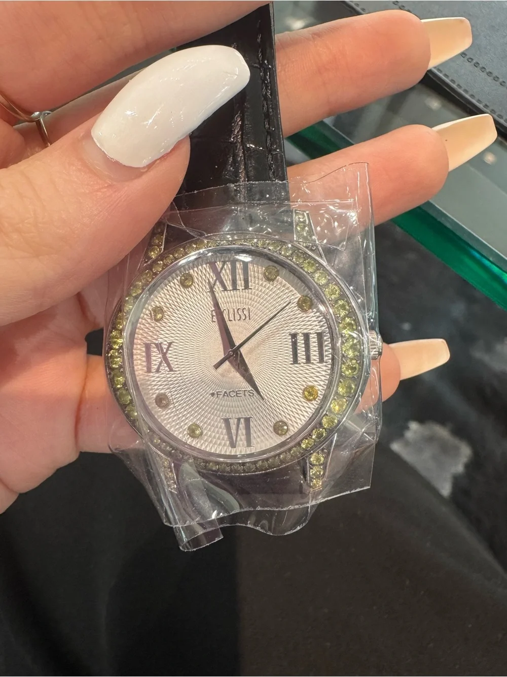 NEW Ecclissi Facets Stainless Steel Citrine Gemstone & Leather Watch